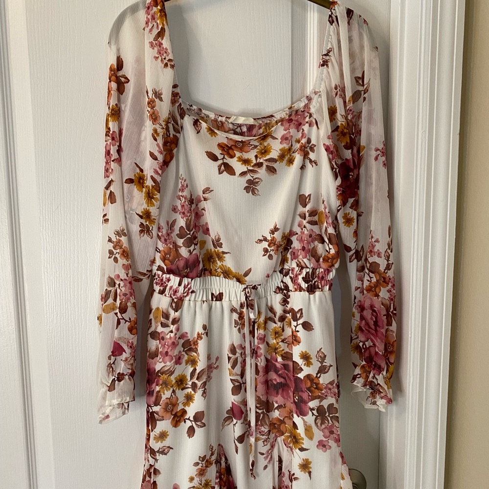 Altar'd State Floral Long Sleeve Dress - Cream and Pink